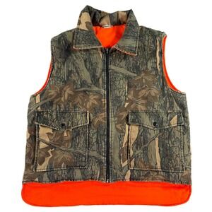 Winchester Hunting Vest Mens XL Camo Tree Bark Blaze Orange Reversible Utility